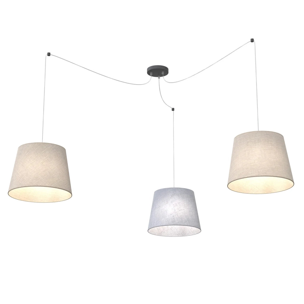 Sospensione 3 Luci Iside Con Fermacavi E Paralumi Grigio E Beige