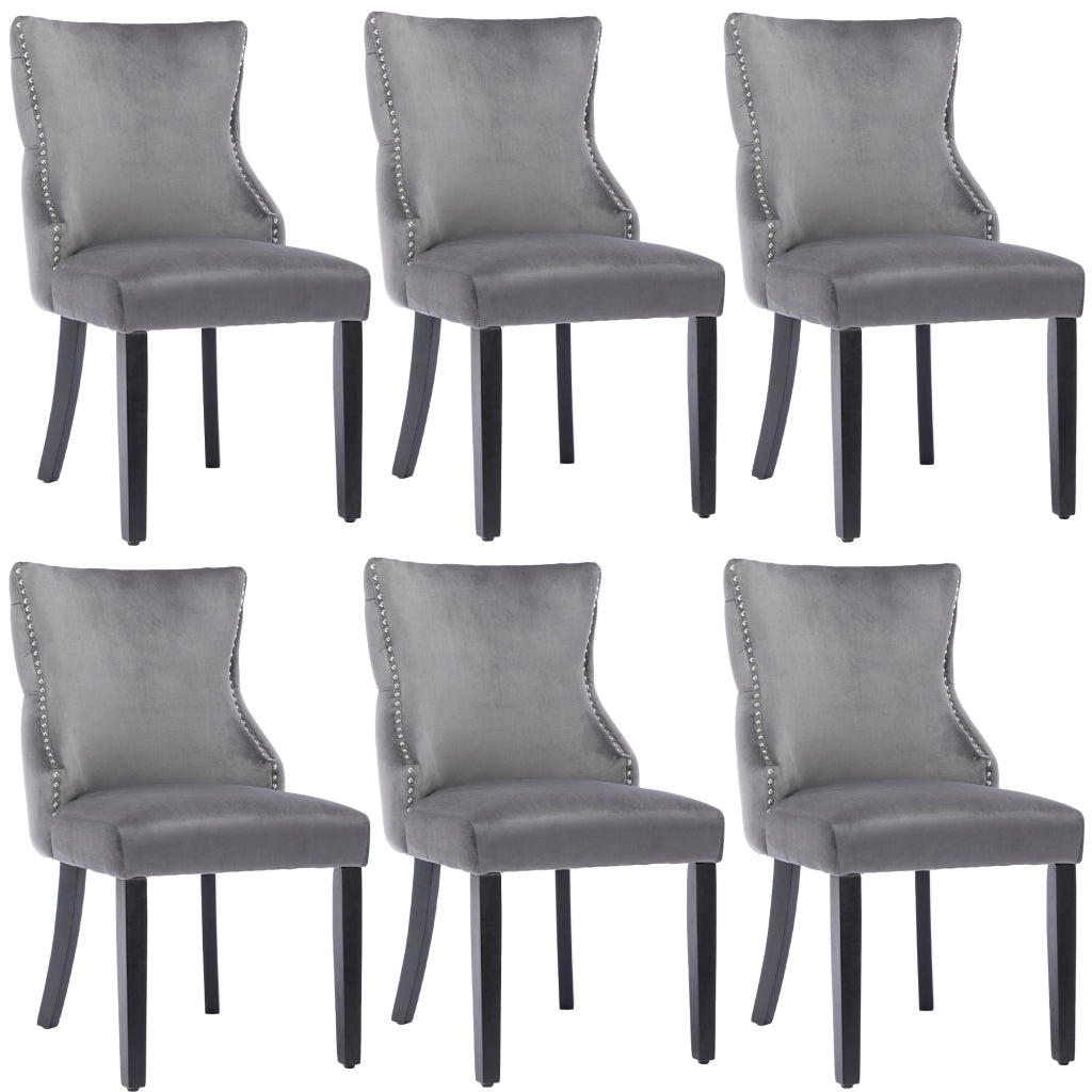 Sedie da Pranzo in Velluto con Gambe in Legno Massello ¨C Xylo ¨C Grigio, Set 6 Pezzi