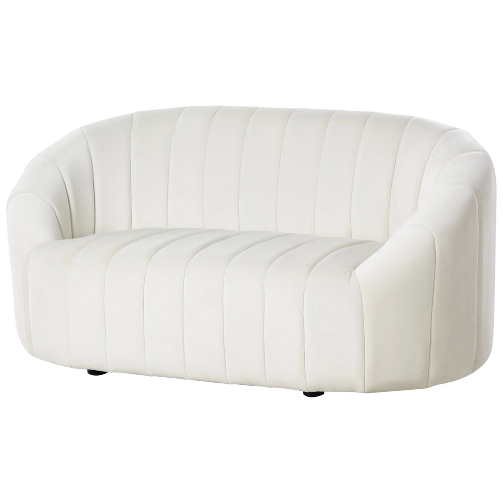 Divano 2 posti in velluto bianco sporco Design contemporaneo e retrò Seduta imbottita e schienale basso