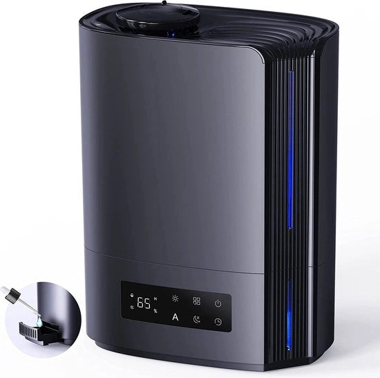 Umidificatore - 6 litri, umidificatore ultrasonico con temperatura costante per la casa con tre modalità, umidificatore silenzioso con multi modalità di umidità e funzione di orario, nero [Classe di Efficienza Energetica A+++ ]