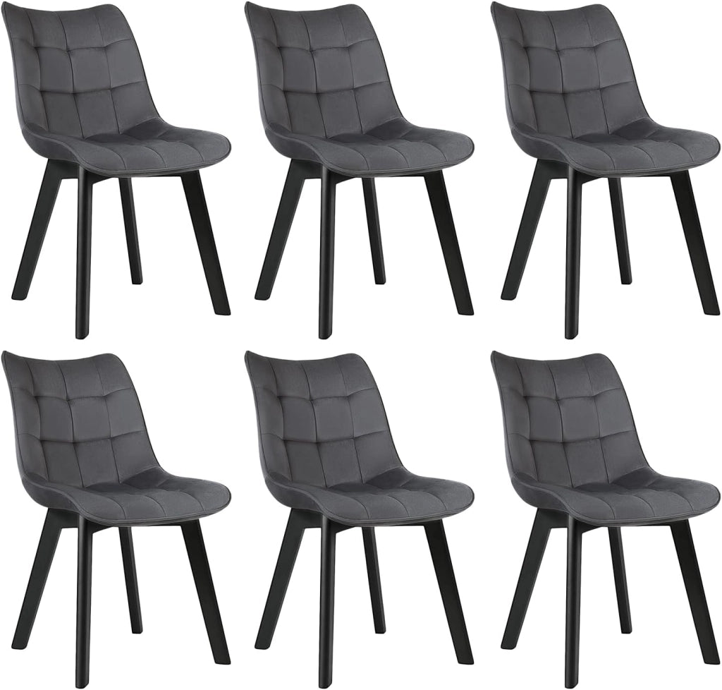 6X Sedie Moderne da Sala Pranzo Poltroncina da Cucina Poltrona in Velluto Senza Braccioli Gambe in Legno Grigio scuro 0654BY-6