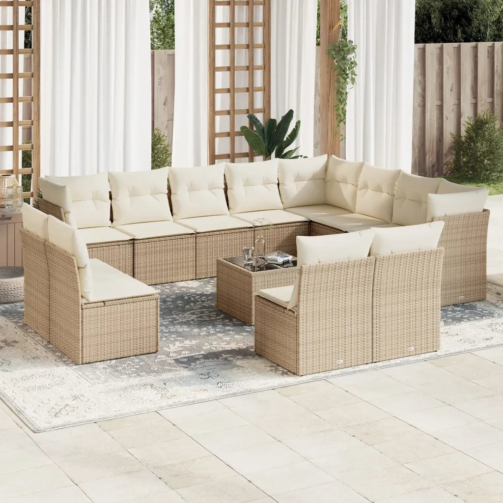 Set Divano da Giardino 13 pz con Cuscini Beige in Polyrattan 3250317