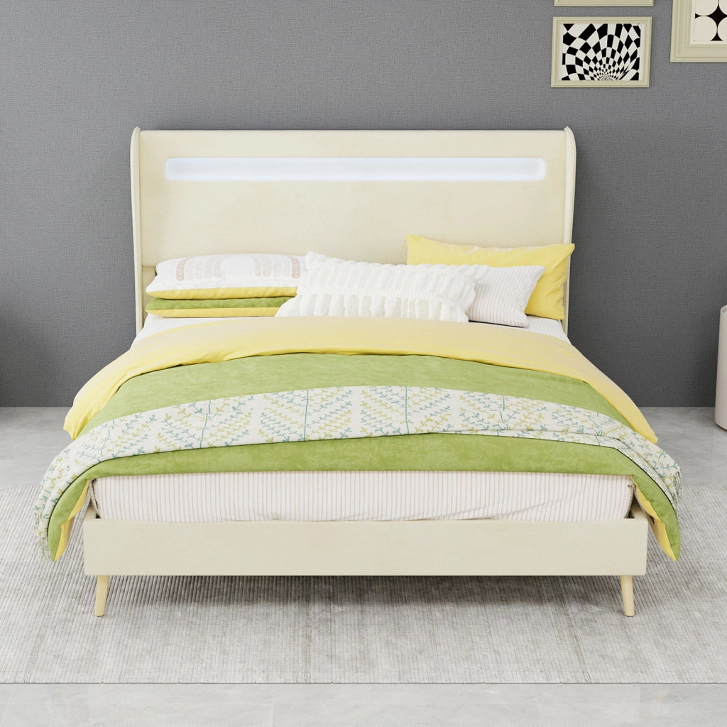 letto imbottito tessuto metallo beige 140 x 200 cm