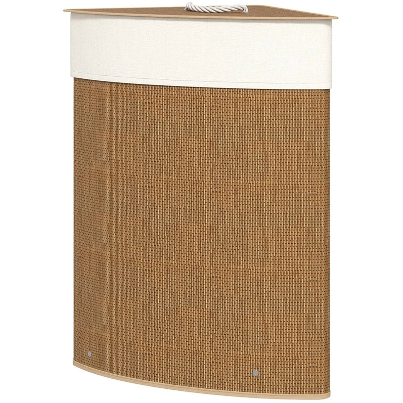 Cesto portabiancheria angolare 35x35x60 cm con coperchio e sacco rimovibile in bambù marrone