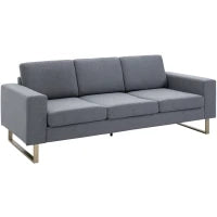 Divano a 3 Posti Relax Salotto con Cuscini 200 × 82 × 78cm Tessuto di Lino Grigio