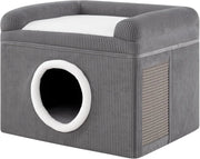 Cuccia per Gatti da Interno, Grande Casetta per Gattini a 2 Livelli con Condo Accogliente, Tappeto da Graffio in Sisal, Cuscino Morbido, Casetta Pieghevole per Animali (Grigio)