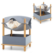 Cuccia per gatti a due livelli 46 x 46 x 53 cm con box semichiuso e ripiano portaoggetti stile moderno in bambù grigio 20_0012649