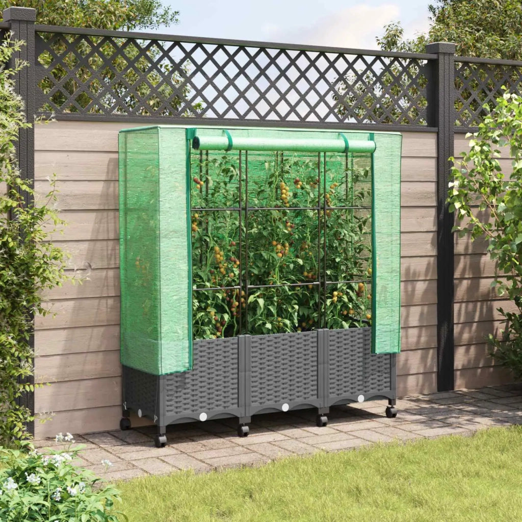 Vaso da Giardino con Copertura per Serra e Ruote 3 pz PP 3423069