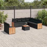 Set Divani da Giardino 10pz con Cuscini in Polyrattan Nero