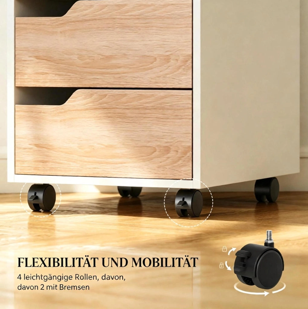 Cassettiera da ufficio mobile a 3 cassetti 40x50x57;5 cm in MDF bianco e rovere