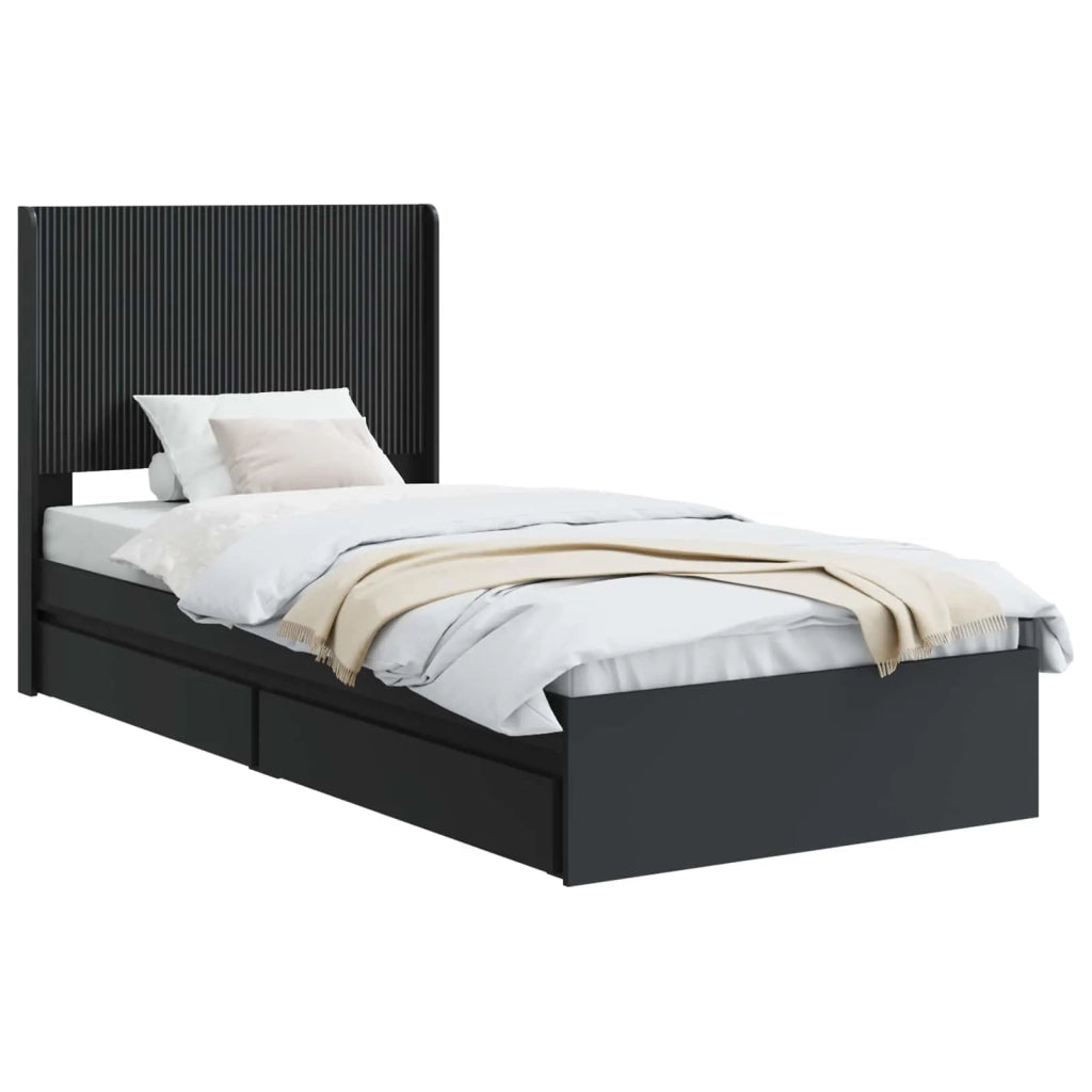 Struttura del letto con stoccaggio e testata Nero 75 x 190 cm