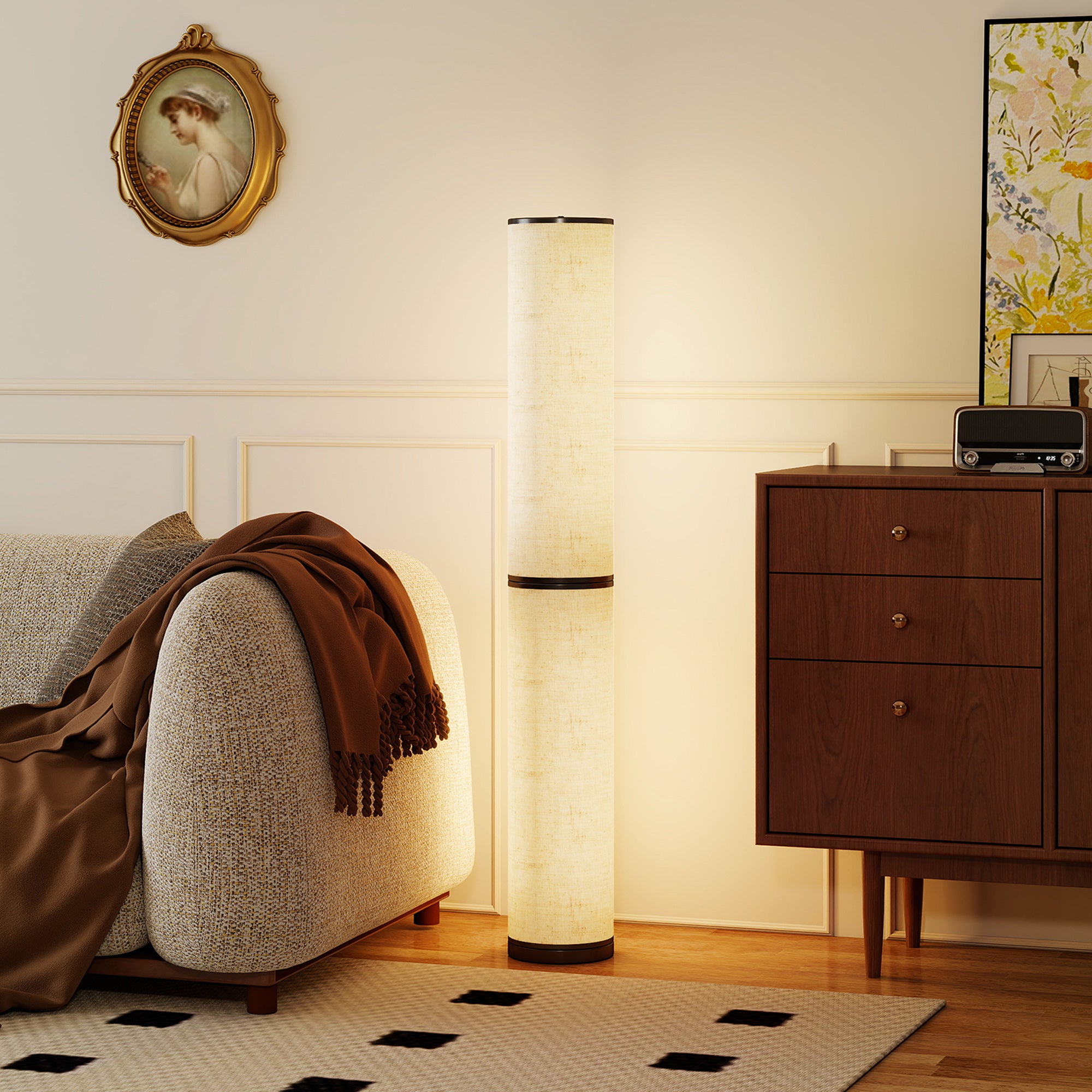 Lampada da Terra Ø20x135 cm con Telecomando e Regolazione Temperatura 3000-6000K Paralume in Tessuto Beige