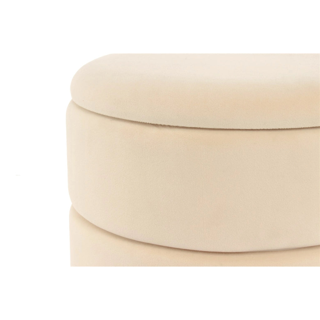 Pouf contenitore Zero in velluto avorio e base oro