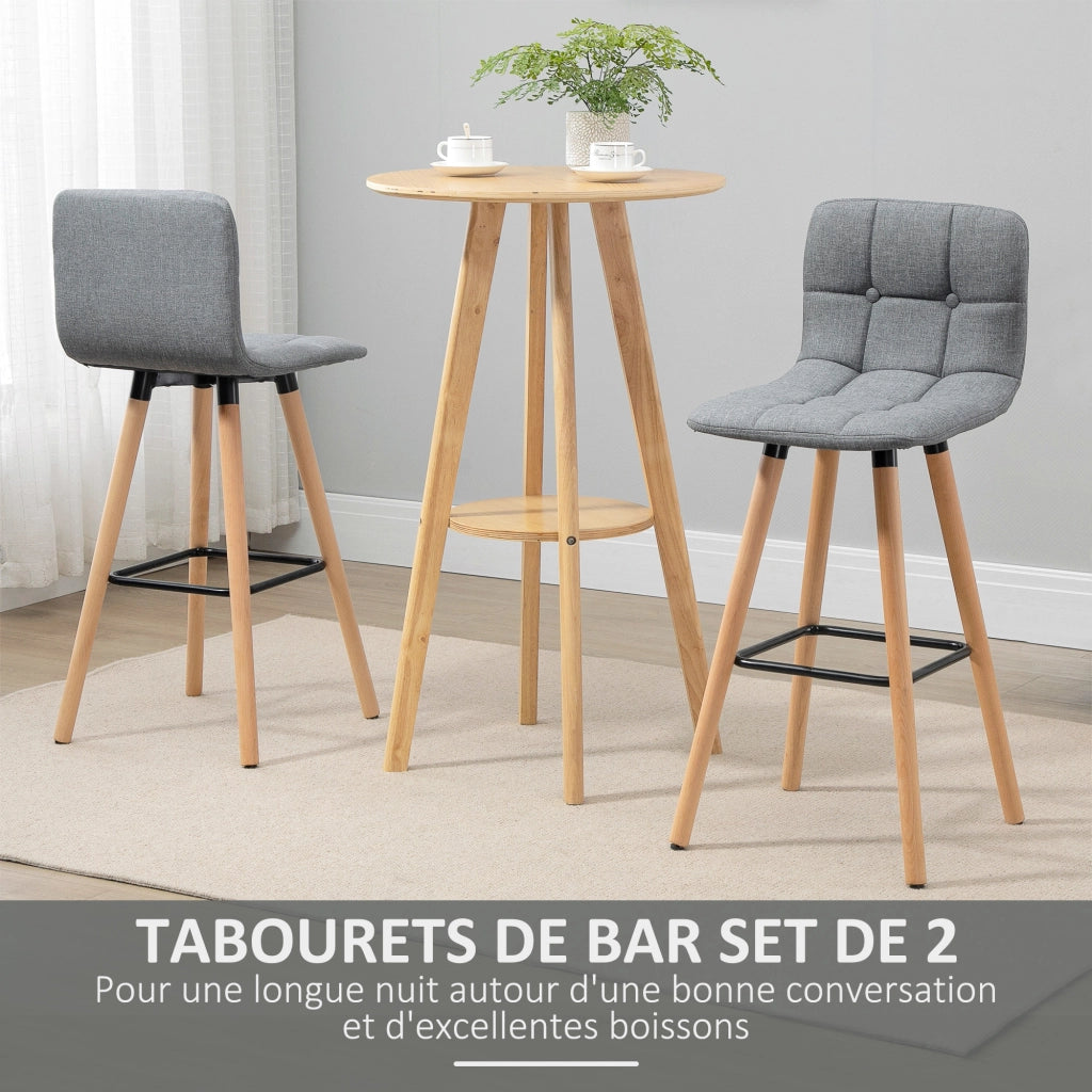 Sgabelli da Bar Imbottiti con Schienale e Poggiapiedi ¨C Zephmum ¨C Grigio, Legno, 41.5x47x97.5cm