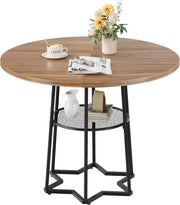 Tavolo da Pranzo Rotondo Scandinavo 100 cm per 2-4 Persone con Ripiani - Bruno