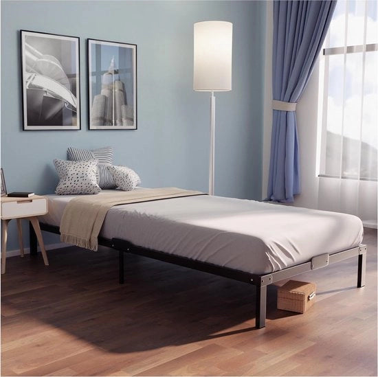 Scaffale letto in metallo, altezza 35 cm, dimensioni letto 80 x 200 cm, ideale per matasse singolo, grande spazio di archiviazione, facile da montare e stabile, base in metallo nera