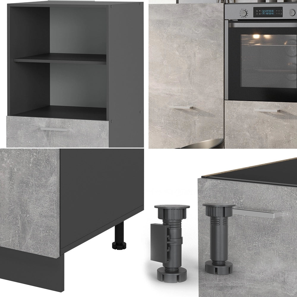 Cucine componibili piccole R-Line Calcestruzzo/Antracite 180 cm senza piano di lavoro Vicco