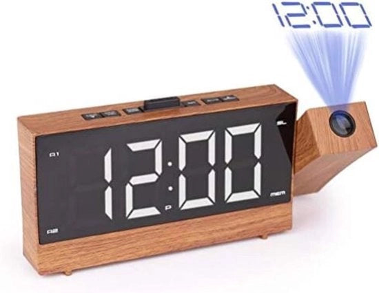 Radio a Parete con Proiezione - Alarme Digitale - Orologio Digitale - Legno