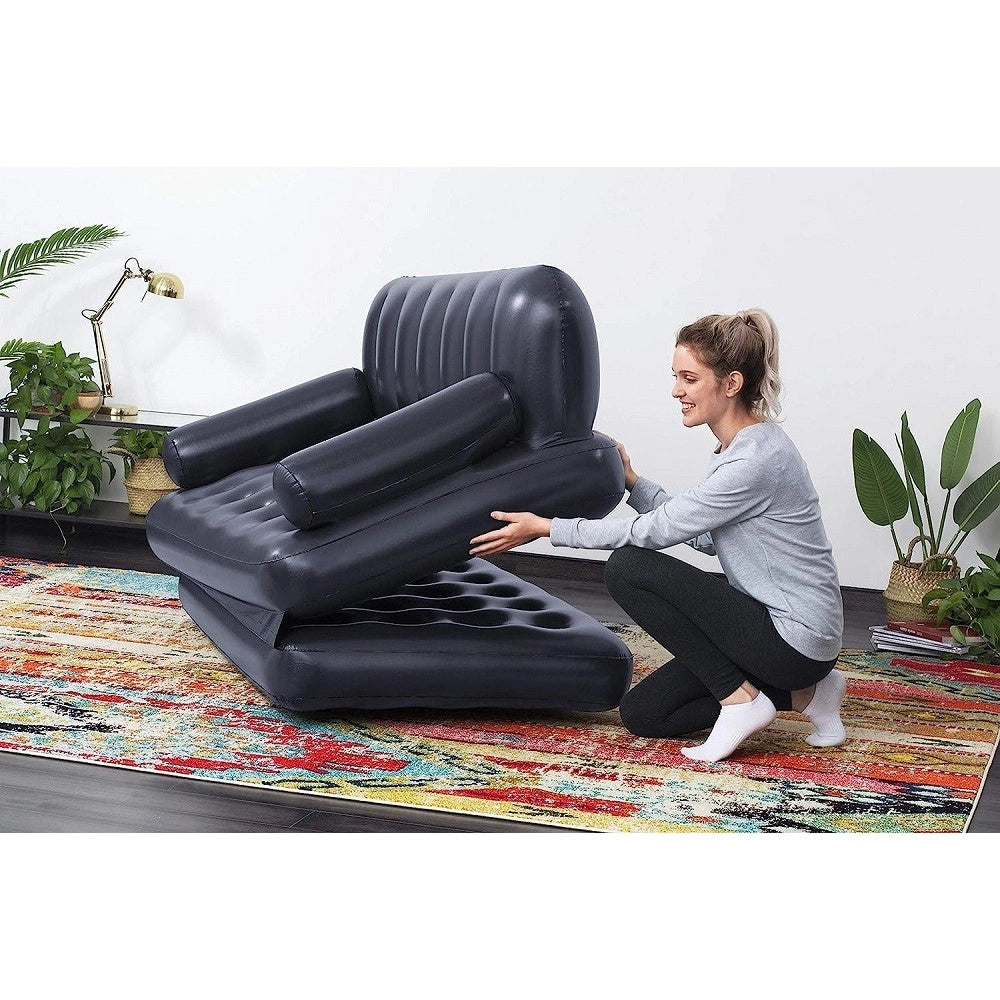 Trade Shop - Divano Multifunzione 188x152x64cm Nero Gonfiabile Pieghevole 5in1 Con Sacca 75054 -