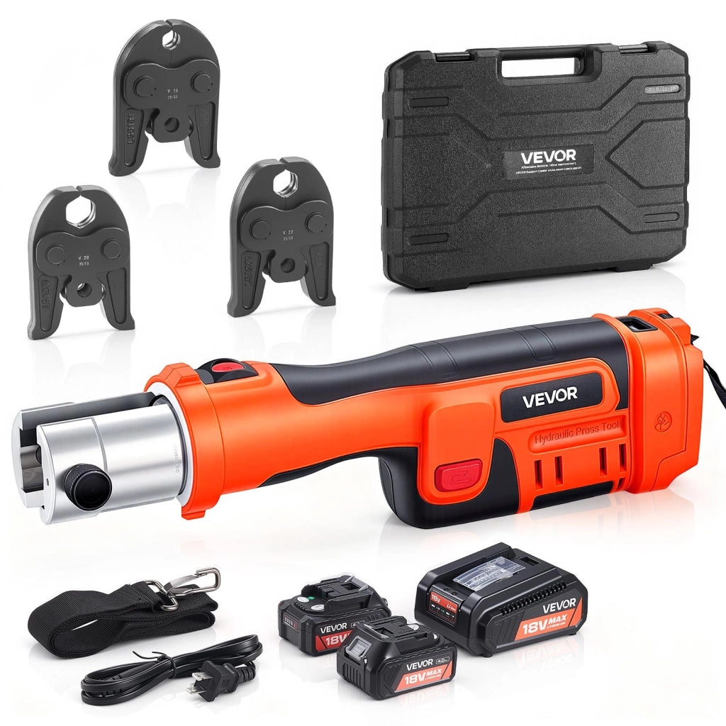 Pinza Crimpatrice Idraulica a Batteria 18V 32kN per Tubi Inox con 3 Ganasce V15-V22-V28, 2 Batterie 4Ah e Valigetta