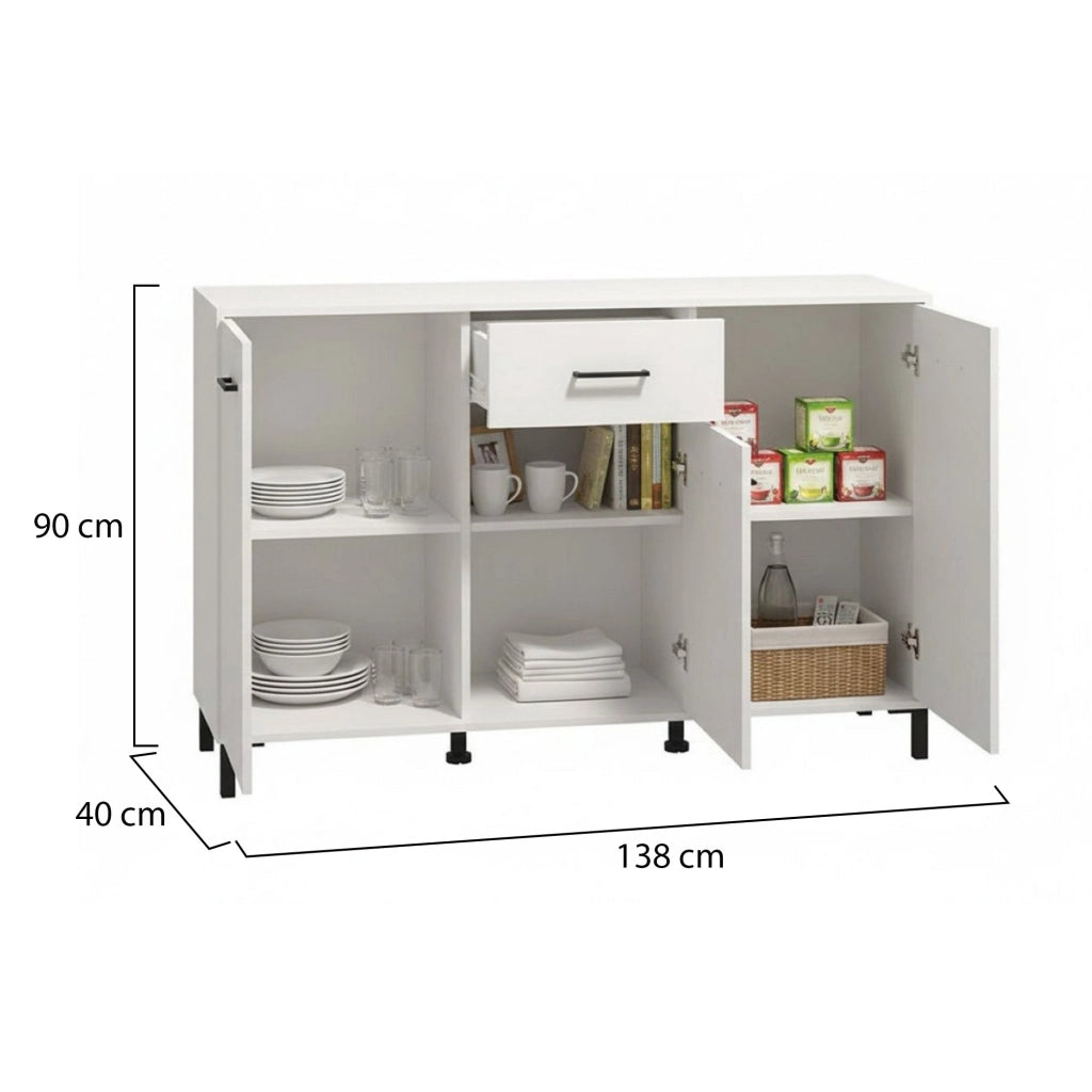 Madia Laerru, Credenza 3 Ripiani, 138x40x90h cm Bianco
