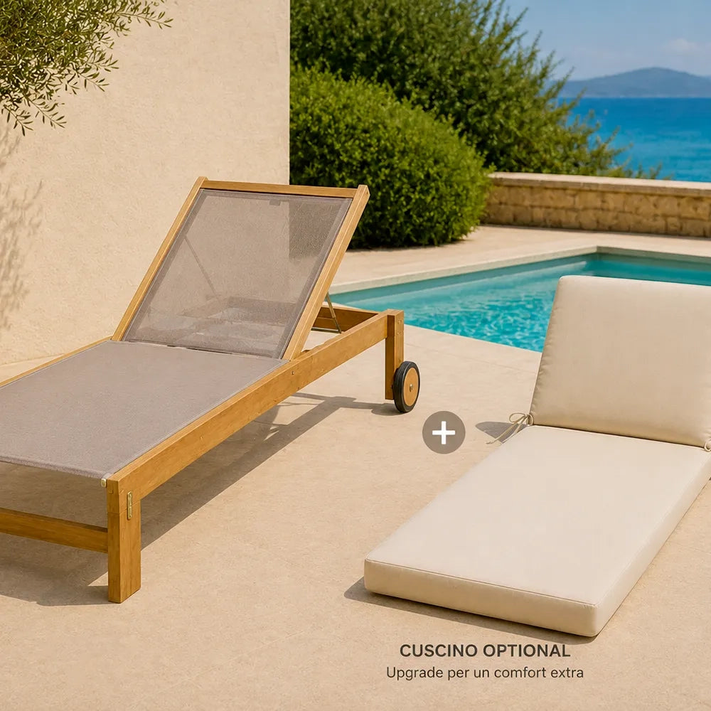 Cuscino per lettino da esterno 190x60 cm con schienale reclinabile e laccetti in poliestere – Beige
