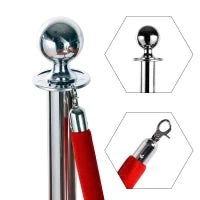Outsunny Transenne Elimina Separacode Paletti di Delimitazione con Corde Rosso Acciaio Inox Ф32 x 95CM Argento