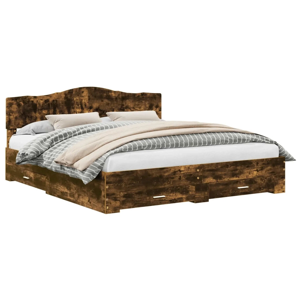 Letto matrimoniale | Letto per adulti | Struttura del letto Rovere fum¨¦ 200 x 200 cm Legno multistrato