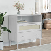 Credenza SENJA Aspetto Rattan Bianco 80x40x80 cm Massello Pinocod mxl 131941