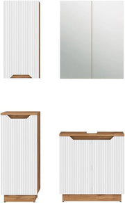 Set di mobili da bagno Lotta, Rovere/bianco a strisce, 4 parti