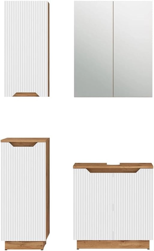 Set di mobili da bagno Lotta, Rovere/bianco a strisce, 4 parti