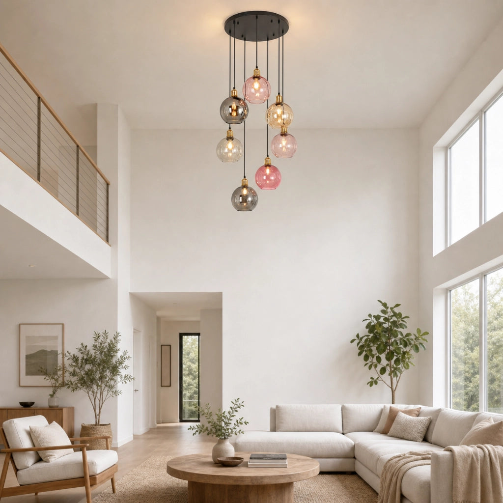 ZMH Lampada a Sospensione 7 Sfere Vetro 190cm per Scala Soggiorno senza lampadine