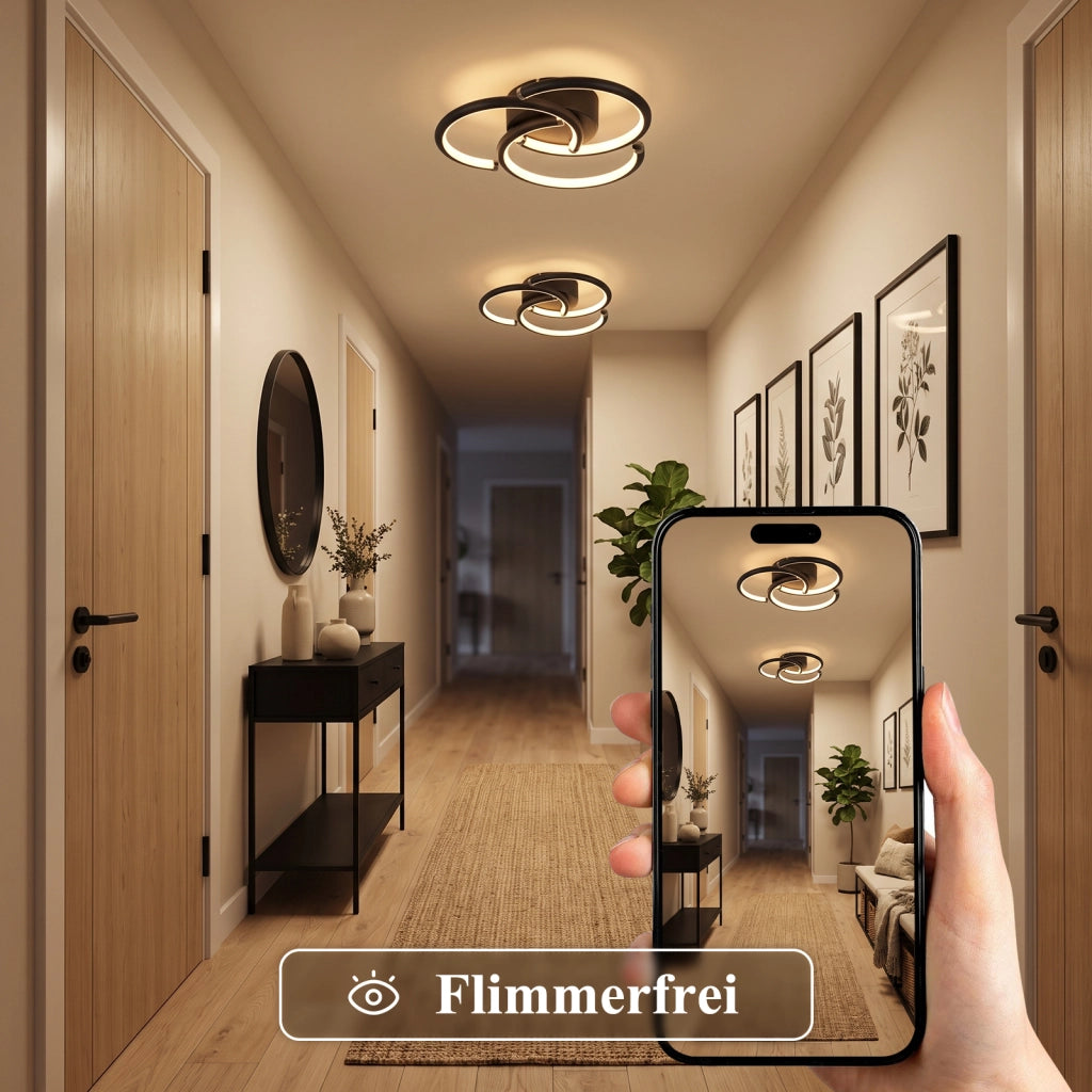 ZMH Lampada da Soffitto LED 24W 3000K Nera Anelli Moderna in Metallo per Soggiorno Ufficio Cucina Corridoio