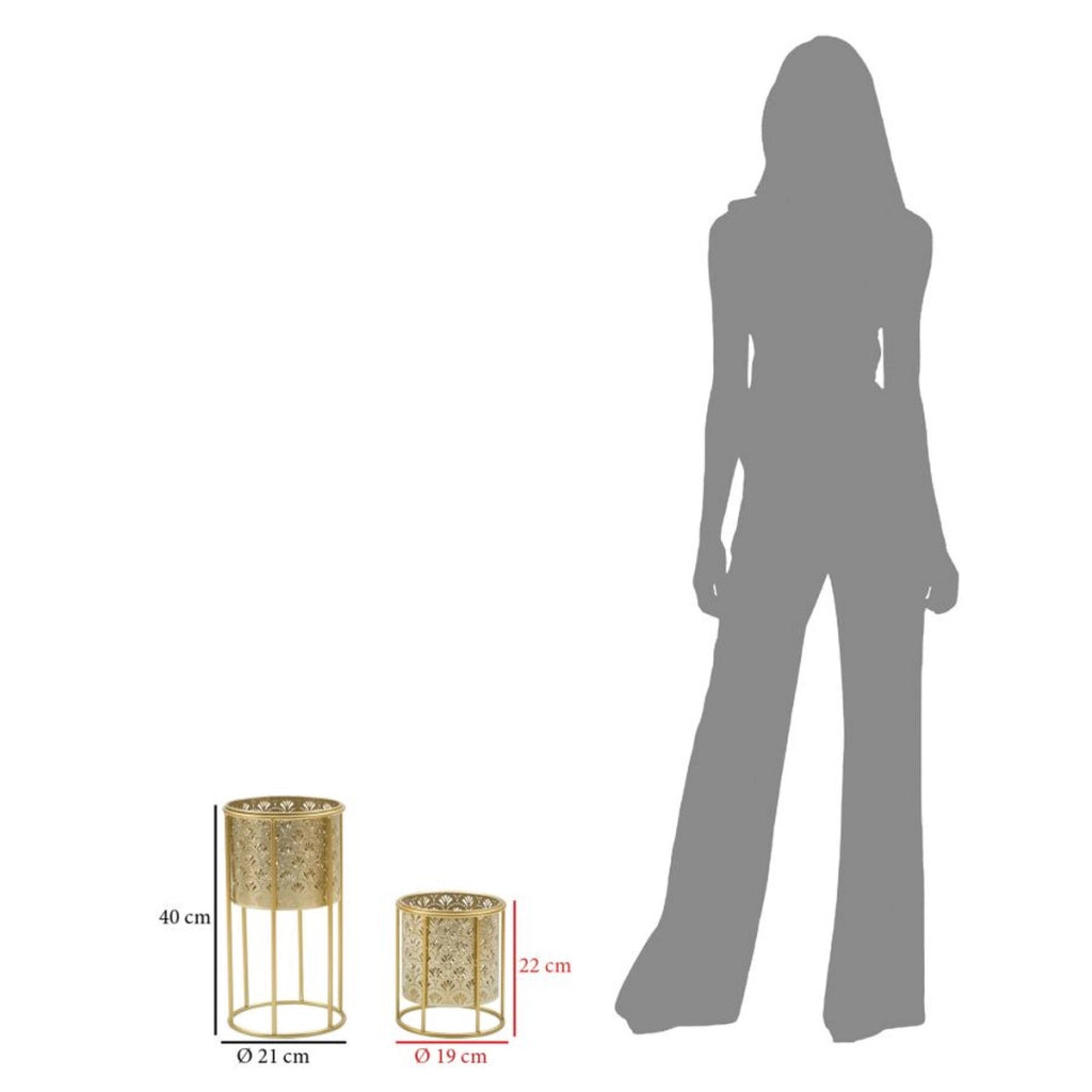 Set di 2 Vasi per Piante VKH397, Oro, Metallo, 21x21x40 cm