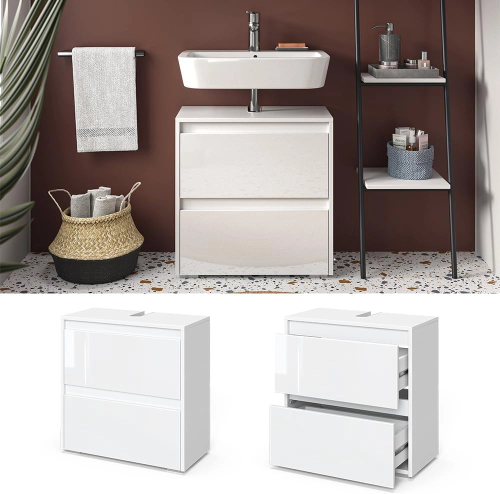 Mobile sottolavabo per bagno Majest, Bianco lucido, 60.2 x 62.1 cm, con ritaglio per sifone e aperture di ventilazione per l’installazione