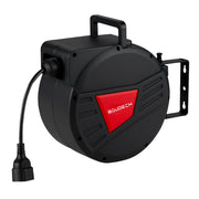 Denki 15 - Avvolgicavo Elettrico Automatico da Parete 15 m per esterno interno 250V Attacco Shuko in Polypropylene Nero