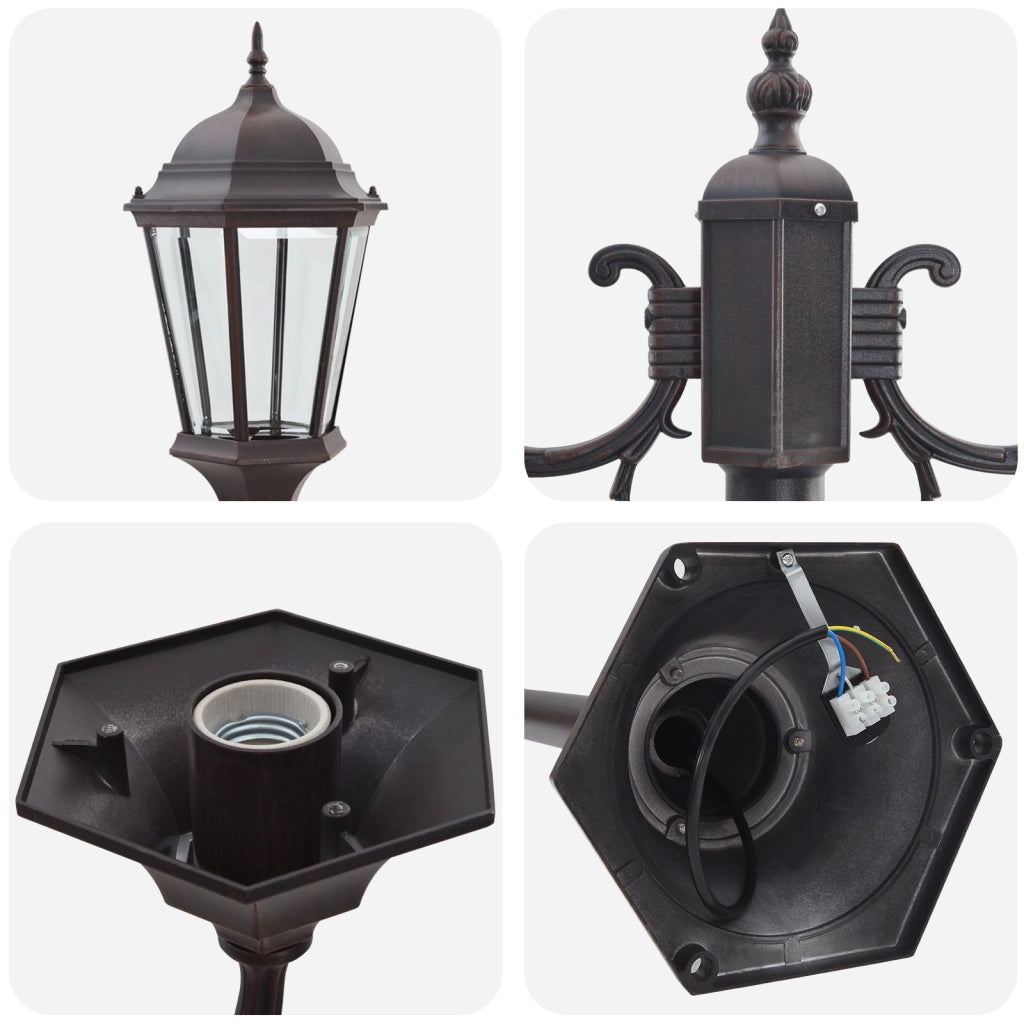 Lampione da Giardino  2-Lampade E27 Bronzo 220 cm Alluminio