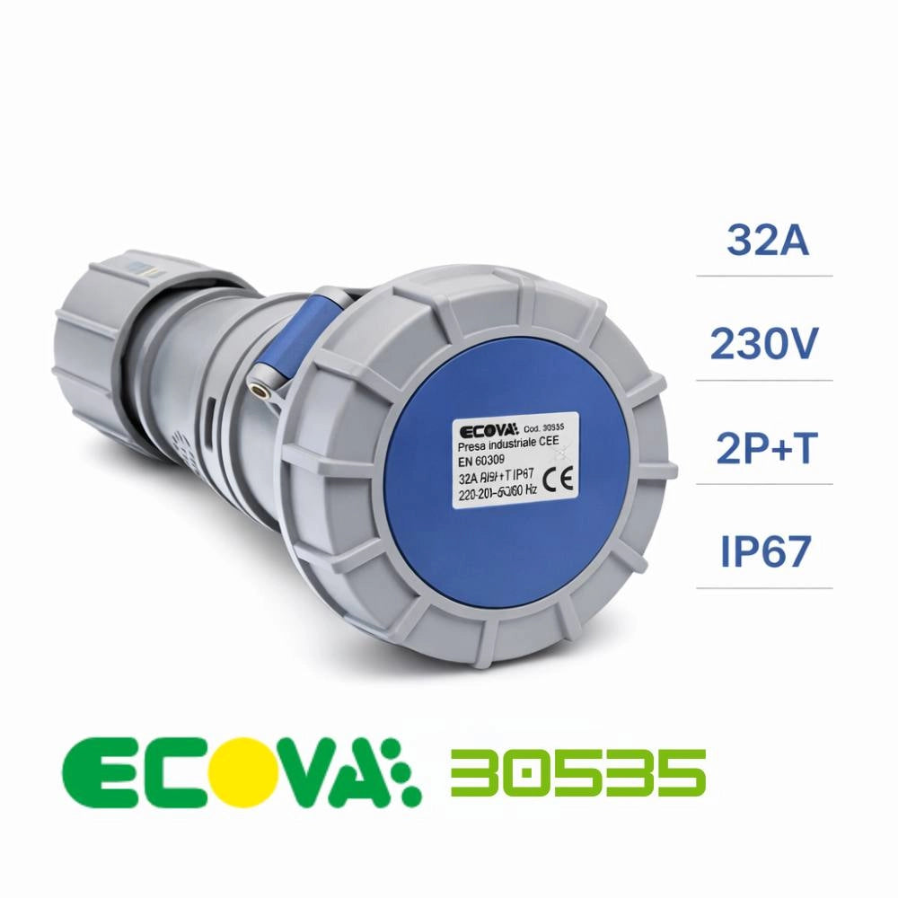 Presa industriale ecova 30535 32a 230v 2p+t ip67