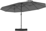 Ombrellone Doppio da Giardino 443 x 263 cm, Ombrello Rettangolare con Sistema a Manovella, Ombrellone da Giardino con Base e 12 Costole, per Sabbia, Cortile (Grigio)