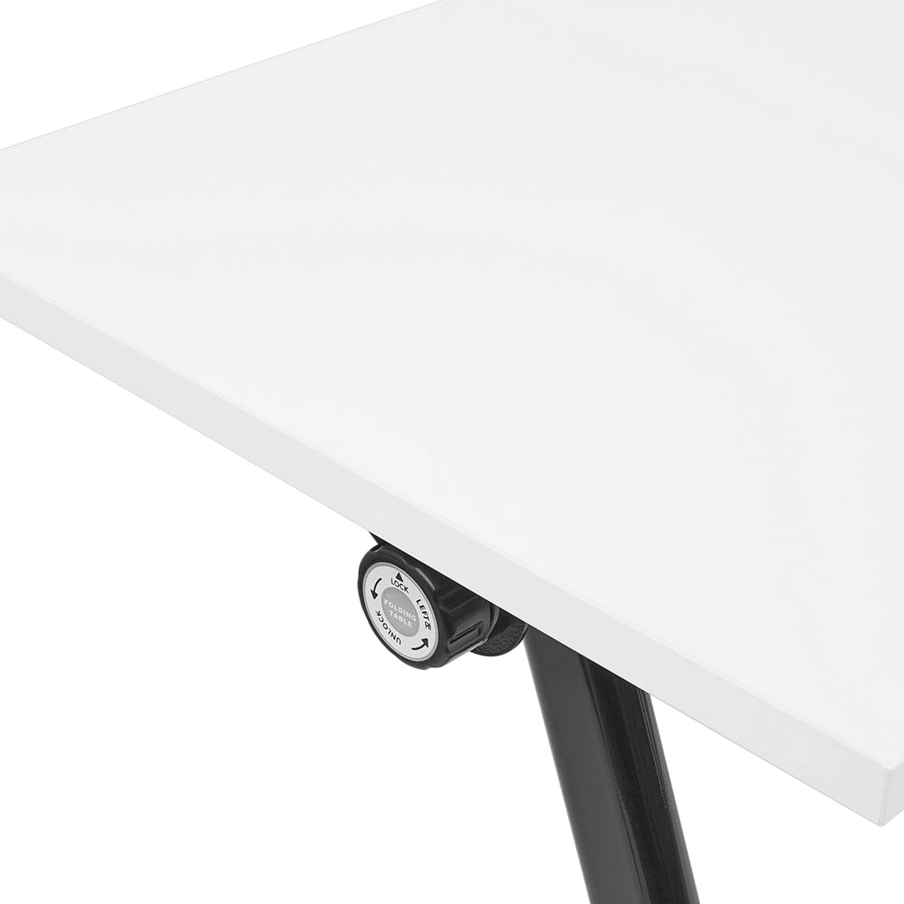 Scrivania rettangolare pieghevole con rotelle portatile con struttura in metallo bianco e nero 120 x 60 cm stile moderno