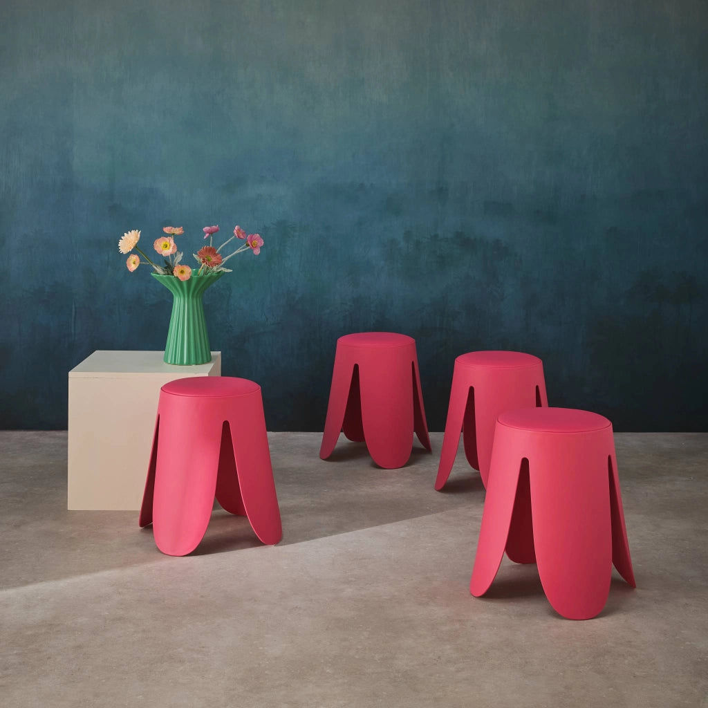 Set 4 sgabelli impilabili in ecopelle, rosa