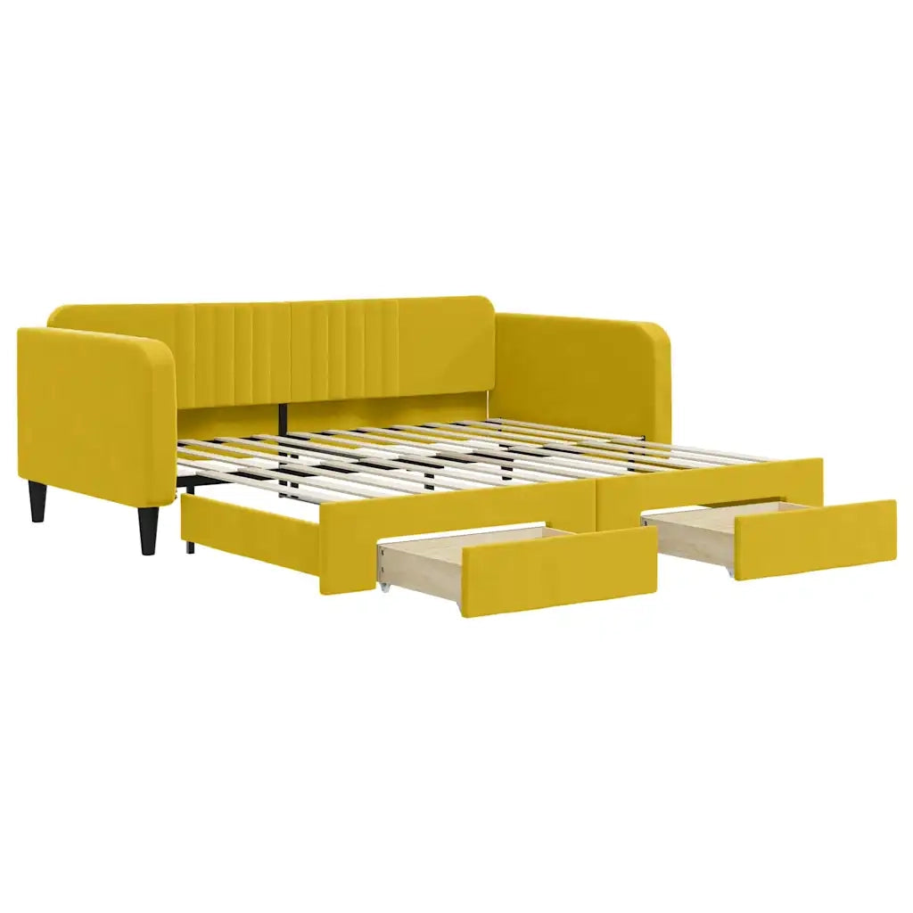 Divano Letto Estraibile con Cassetti Giallo 100x200cm Velluto 3197123