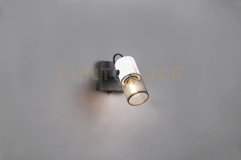 TOSH SPOT CILINDRO GABBIA METALLO NERO OPACO E LEGNO L. 9CM 1 LUCE ATTACCO E14