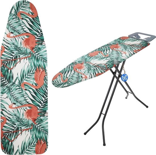 Cuscino per tavolo da stiratura con corda per tirare - Copertura per tavolo da stiratura in cotone con imbottitura a spugna, design flamingo (148 x 52 cm)