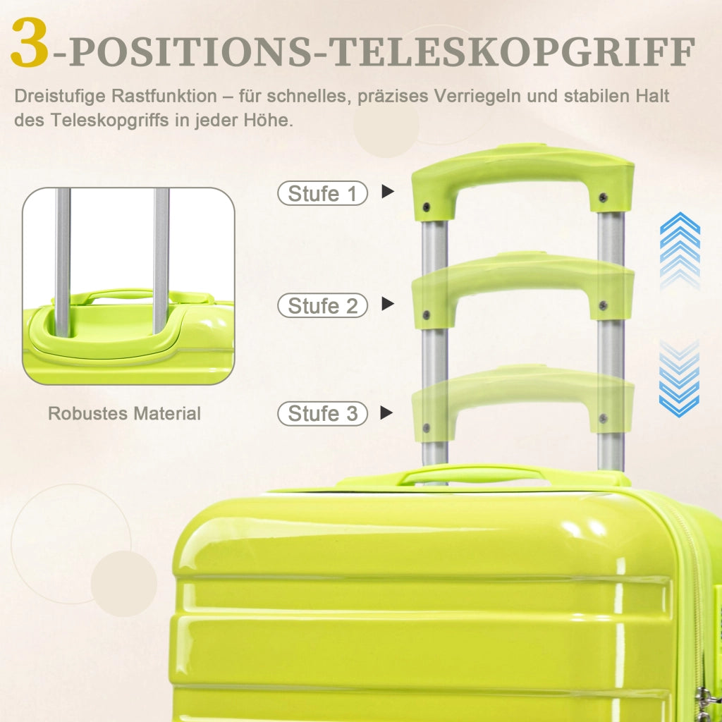 Set composto da due valigette girevoli in PC da 14"/20" con lucchetto a combinazione e trousse per cosmetici da 14" (verde)