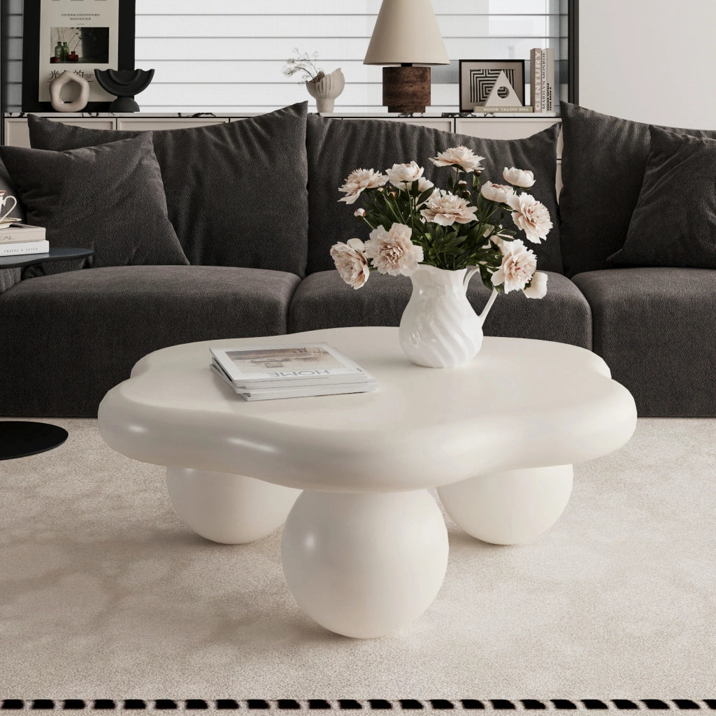 TAVOLINO DA CAFFÈ A FORMA DI NUVOLA Ø80 CM MDF CREAM WHITE