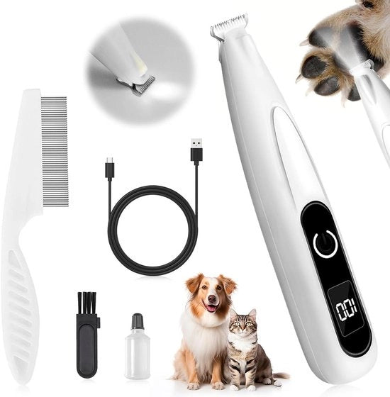 Tondeuse con illuminazione LED e basso livello di rumore, ricaricabile per gatti e cani - per zampe, occhi, orecchie e viso