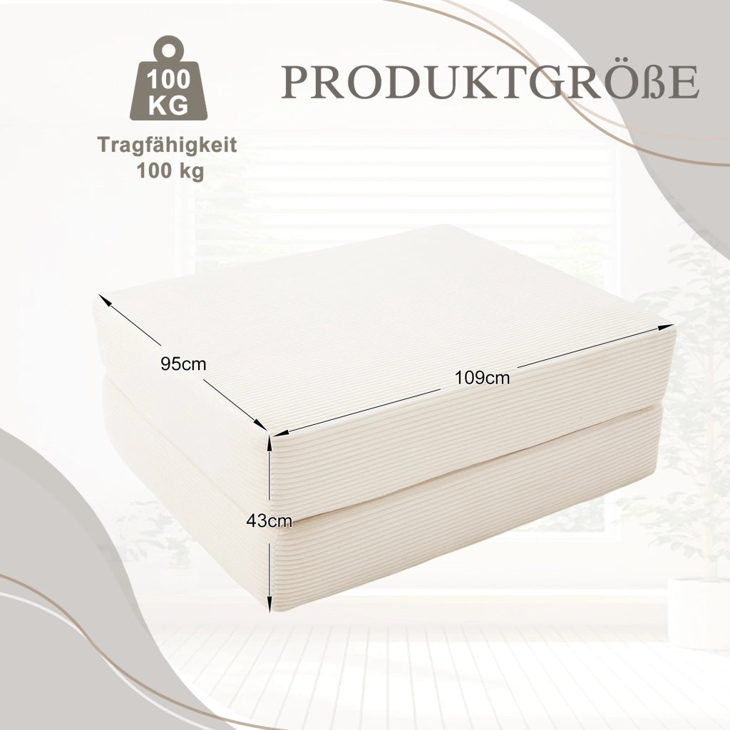 POUF Pieghevole 109x95x43 cm Beige in velluto a coste