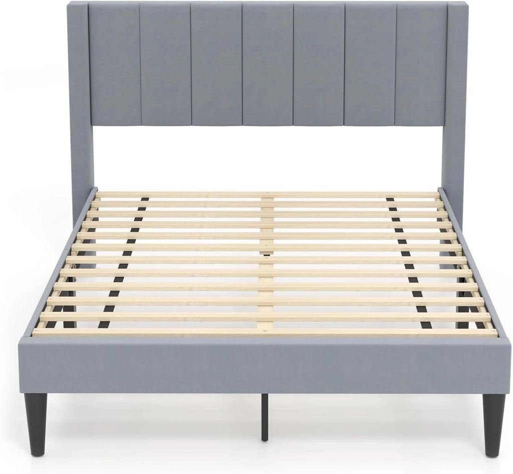 Struttura Letto Imbottito Matrimoniale 140x200 cm, Letto Piattaforma Imbottito, con Testiera in Morbido Tessuto di Velluto e Supporto a Doghe di Legno, Silenzioso, Carico 250kg (Stile 4)