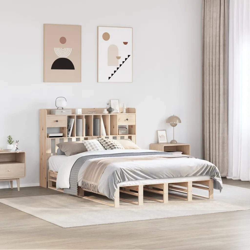 Letto Libreria senza Materasso 140x200 cm in Legno di Pino